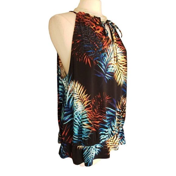 Women's Halter Blouse Tropical Key Hole Ruffle Dressy Sleeveless Blouson XL NWOT - Picture 4 of 8